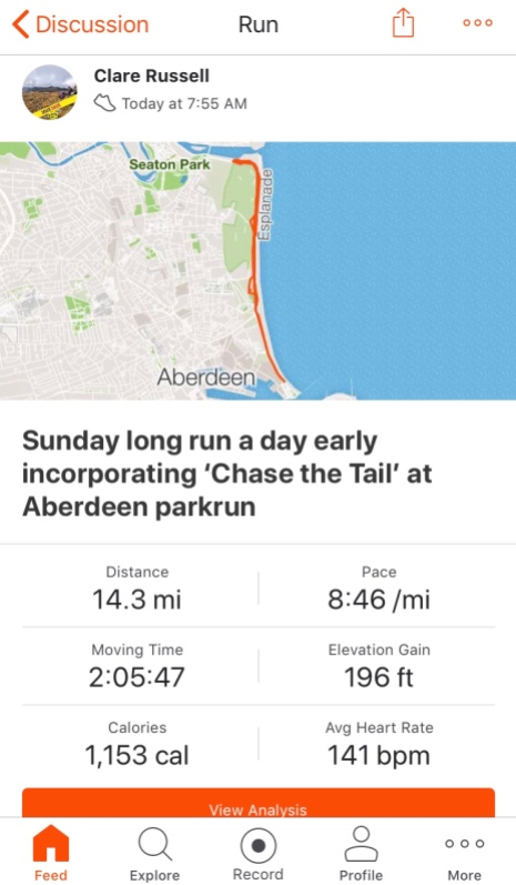 Long run incorporating Aberdeen parkrun